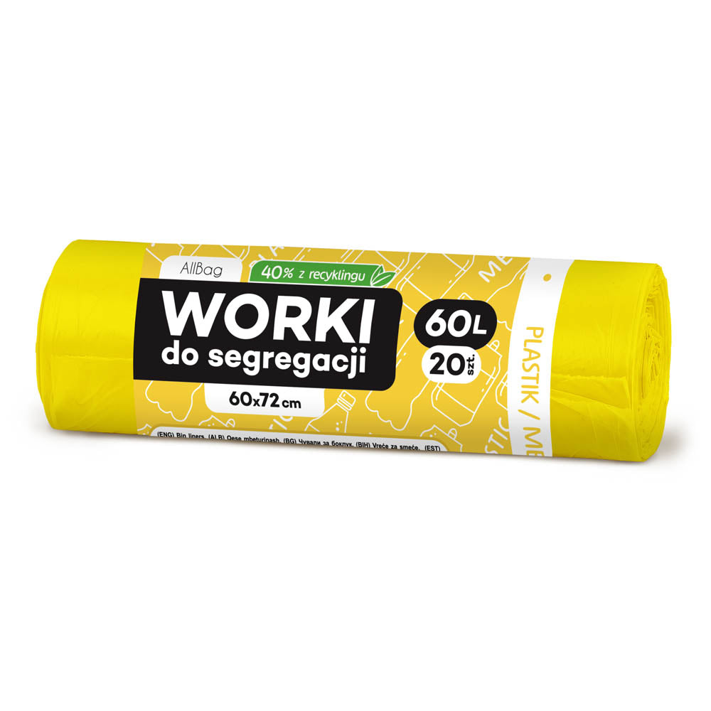 Worki na śmieci 60L żółte ALLBAG