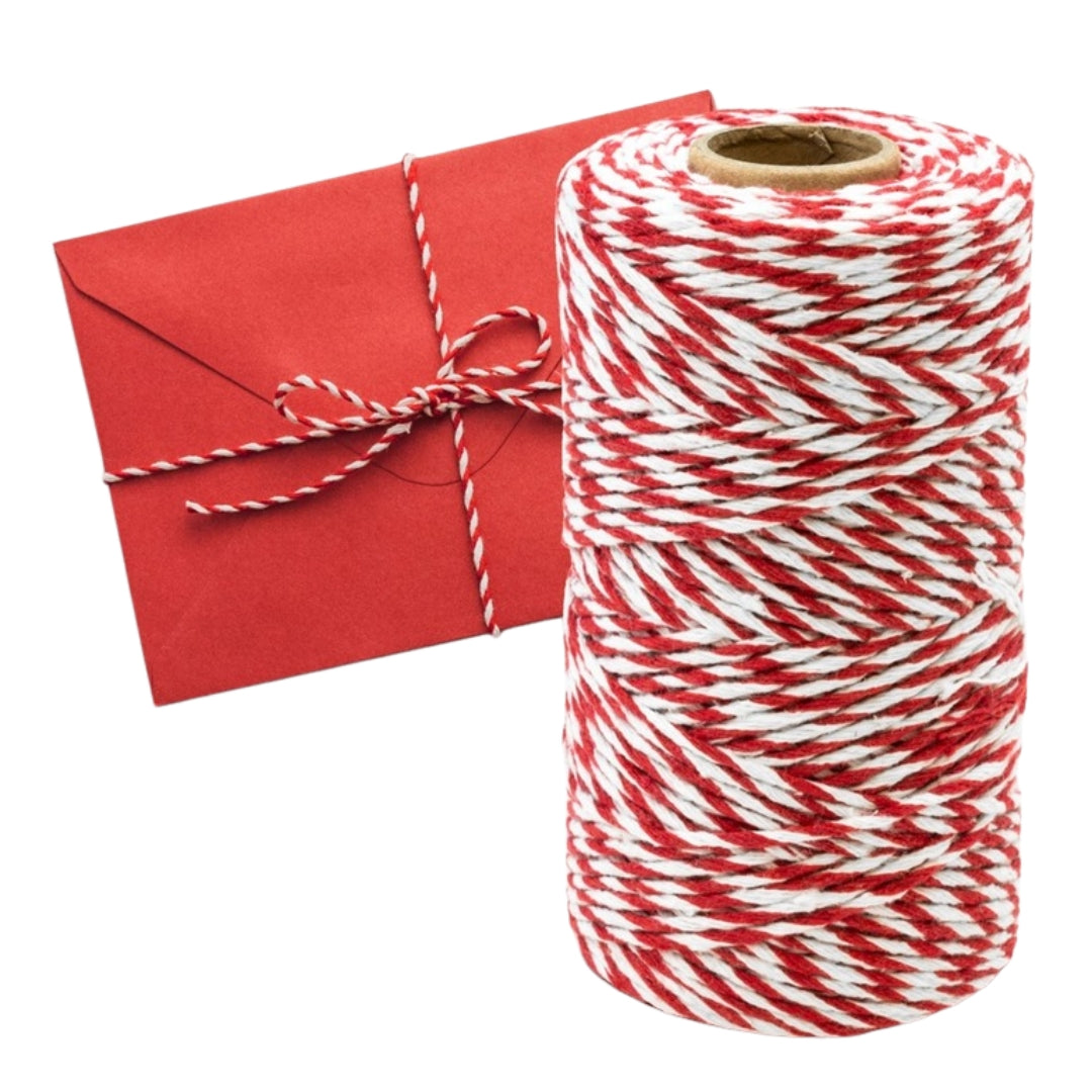Cotton Christmas string 50m white and red