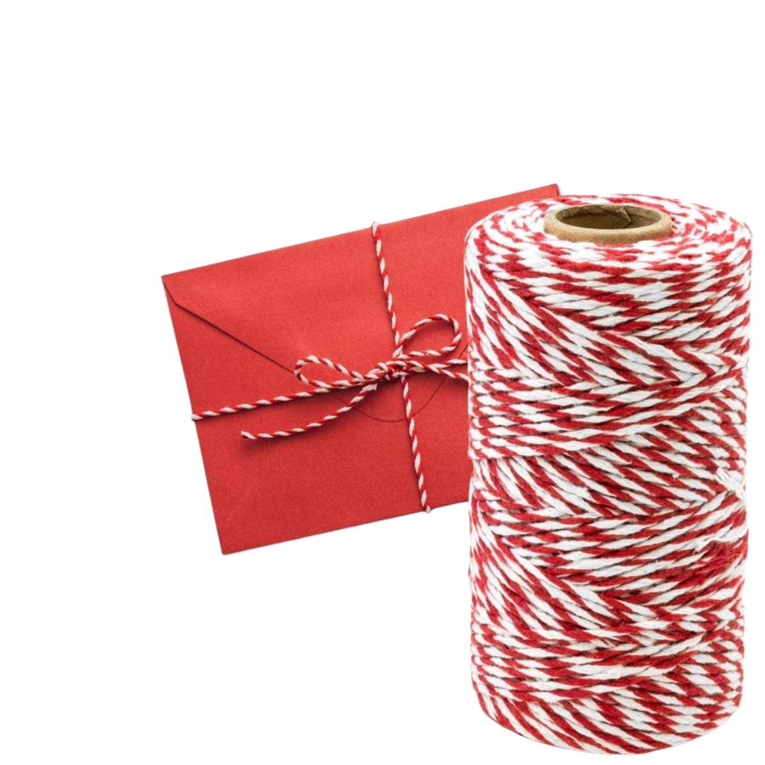 Cotton Christmas string 50m white and red