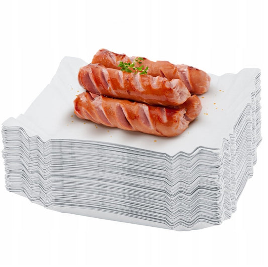 Tacki papierowe białe 14x20 cm, zestaw 100 sztuk, idealne na grilla, catering i serwowanie przekąsek