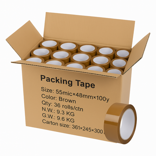 Taśma pakowa akrylowa brązowa, 55 mikronów grubości, do zabezpieczania przesyłek i kartonów – b2b allbag