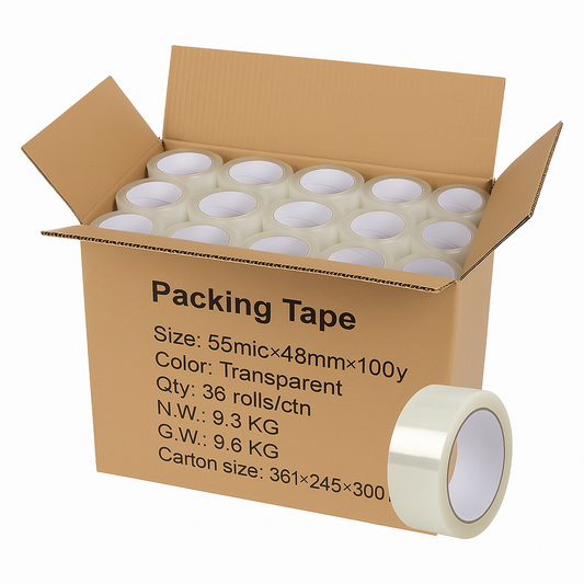 Taśma pakowa akrylowa transparentna, 55 mikronów grubości, do zaklejania kartonów – b2b allbag