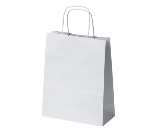 Torba papierowa biała 180x80x225 mm z uchwytem skręcanym, uniwersalna do pakowania w sklepach i na eventach