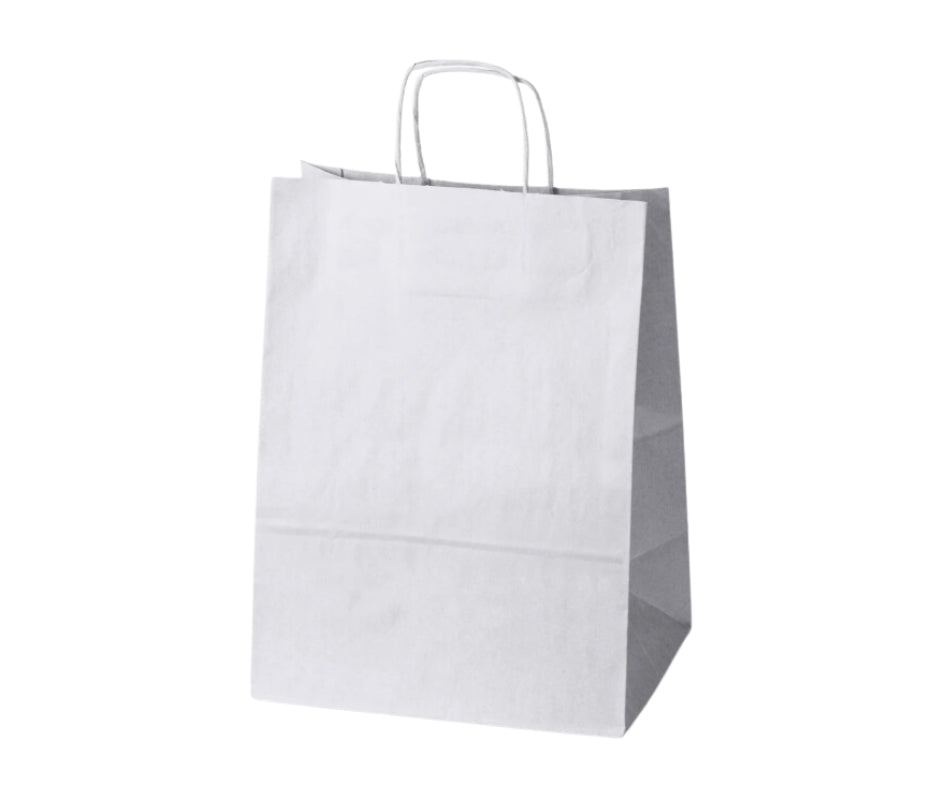 Torba papierowa biała 305x170x425 mm z uchwytem skręcanym, pojemna torba do pakowania produktów w sklepie