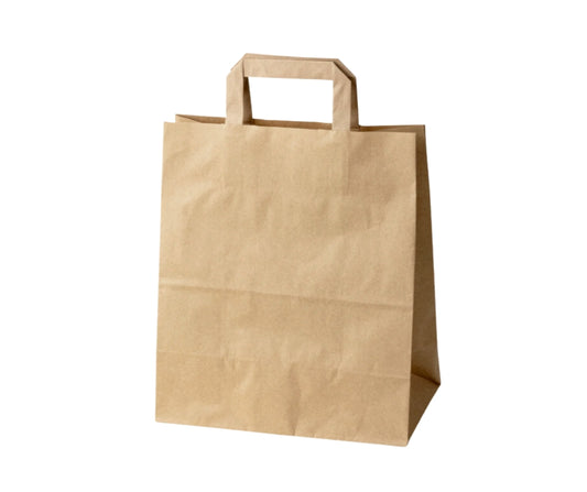 Torba papierowa brązowa 260x140x300 mm z płaskim uchwytem, ekologiczna torba na zakupy i produkty spożywcze