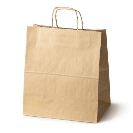 Torba papierowa brązowa 305x170x340 mm z uchwytem skręcanym, idealna do pakowania produktów w sklepie lub na wynos