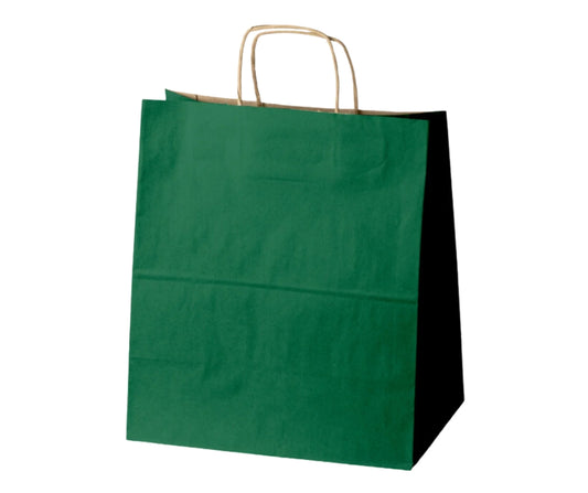 Torba papierowa ciemnozielona 305x170x340 mm z uchwytem skręcanym, do zastosowań sklepowych lub eventowych