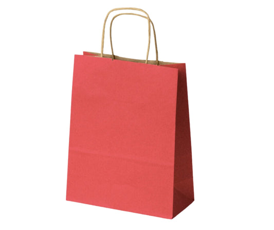 Torba papierowa czerwona 180x80x225 mm z uchwytem skręcanym, idealna do pakowania upominków i małych produktów
