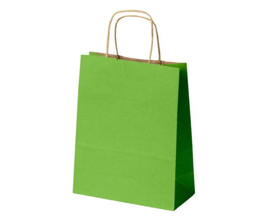 Torba papierowa jasnozielona 180x80x225 mm z uchwytem skręcanym, idealna do pakowania produktów w sklepie