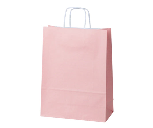 Torba papierowa różowa pastelowa 240x100x320 mm z uchwytem skręcanym, do pakowania upominków i produktów w sklepie