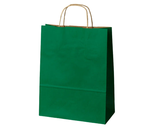 Torba papierowa zielona 180x80x225 mm z uchwytem skręcanym, do pakowania produktów w sklepach i punktach usługowych