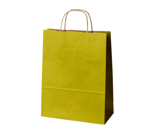 Torba papierowa żółta 240x100x320 mm z uchwytem skręcanym, idealna do pakowania prezentów lub towarów w sklepie
