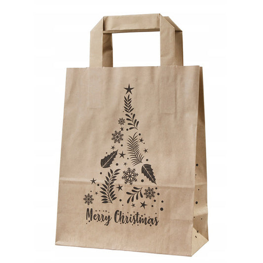 Torba papierowa brązowa 18x8x2,5 cm z nadrukiem Świątecznym