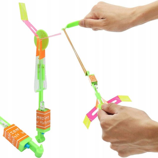 Wiatraczek helikopter LED świecący w nocy, zabawka z procą do zabawy na świeżym powietrzu