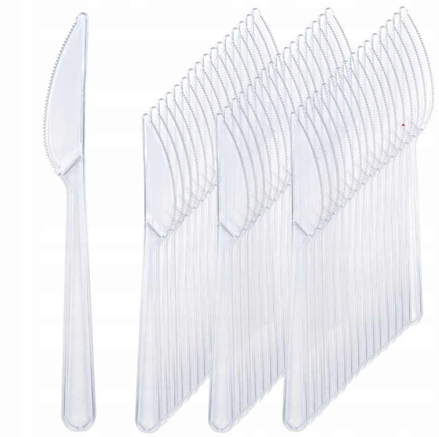 Wielorazowe sztućce – noże plastikowe grube, zestaw 50 sztuk, idealne do cateringu i gastronomii