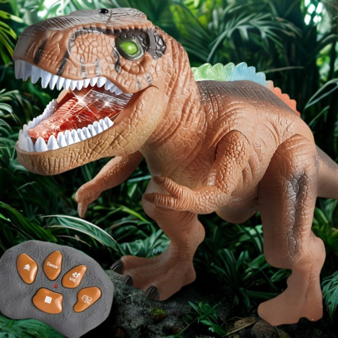 Interactive toy dinosaur dances, fights, makes sounds