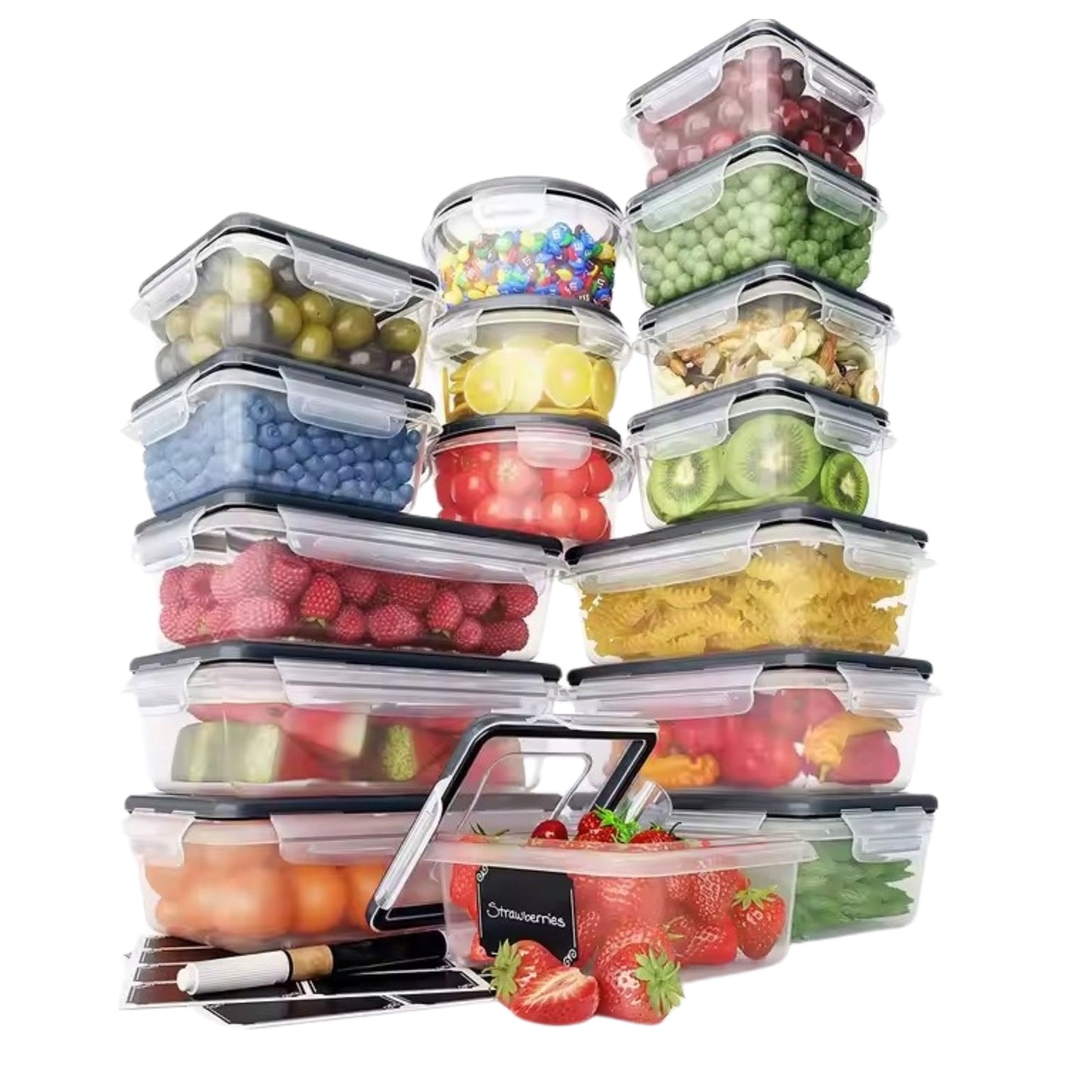 Zestaw 16 pojemników do przechowywania żywności, plastikowe pudełka z pokrywkami – b2b allbag