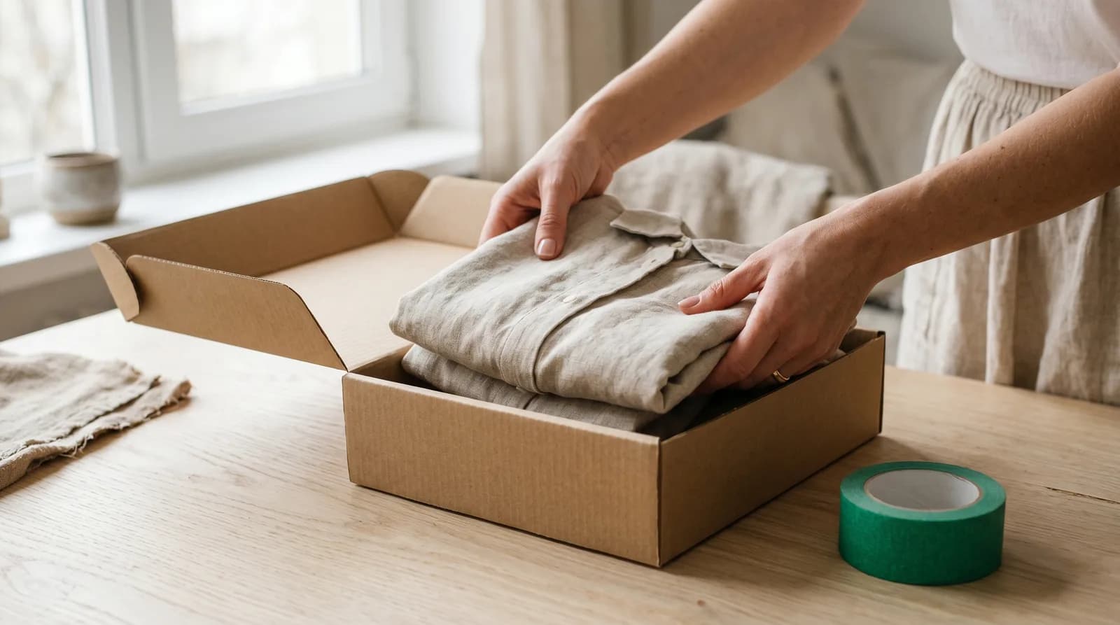 Przygotowanie zwrotu: otwarty karton z papierem ochronnym
