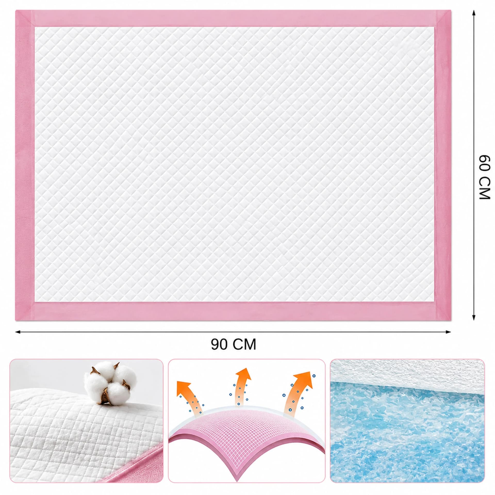 Podkłady higieniczne dla psa i kota 60x90 cm różowe, 50 szt. (paleta 168 opakowań)