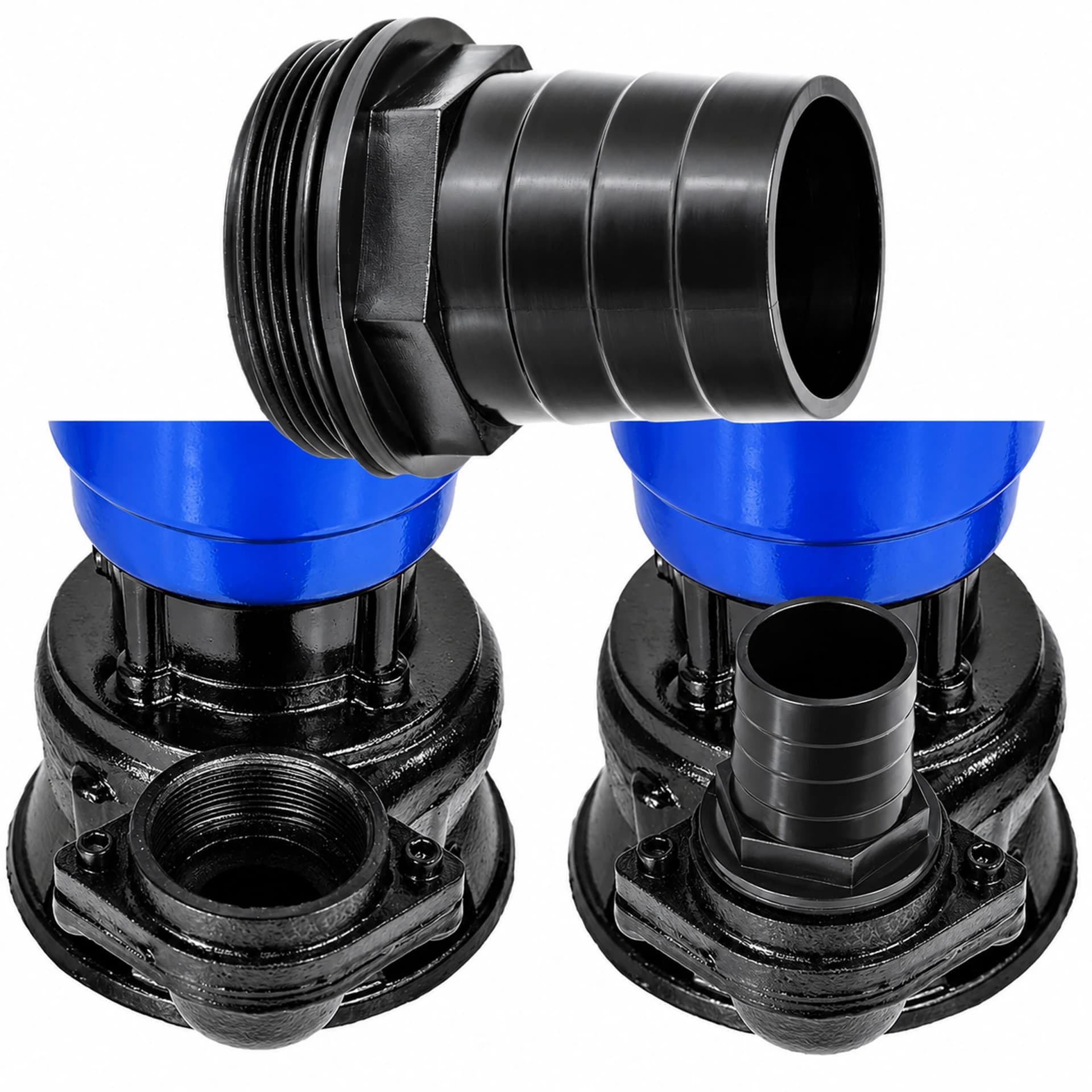 Dwa warianty montażu przyłącza: gwintowany króciec 50 mm oraz adapter na wąż