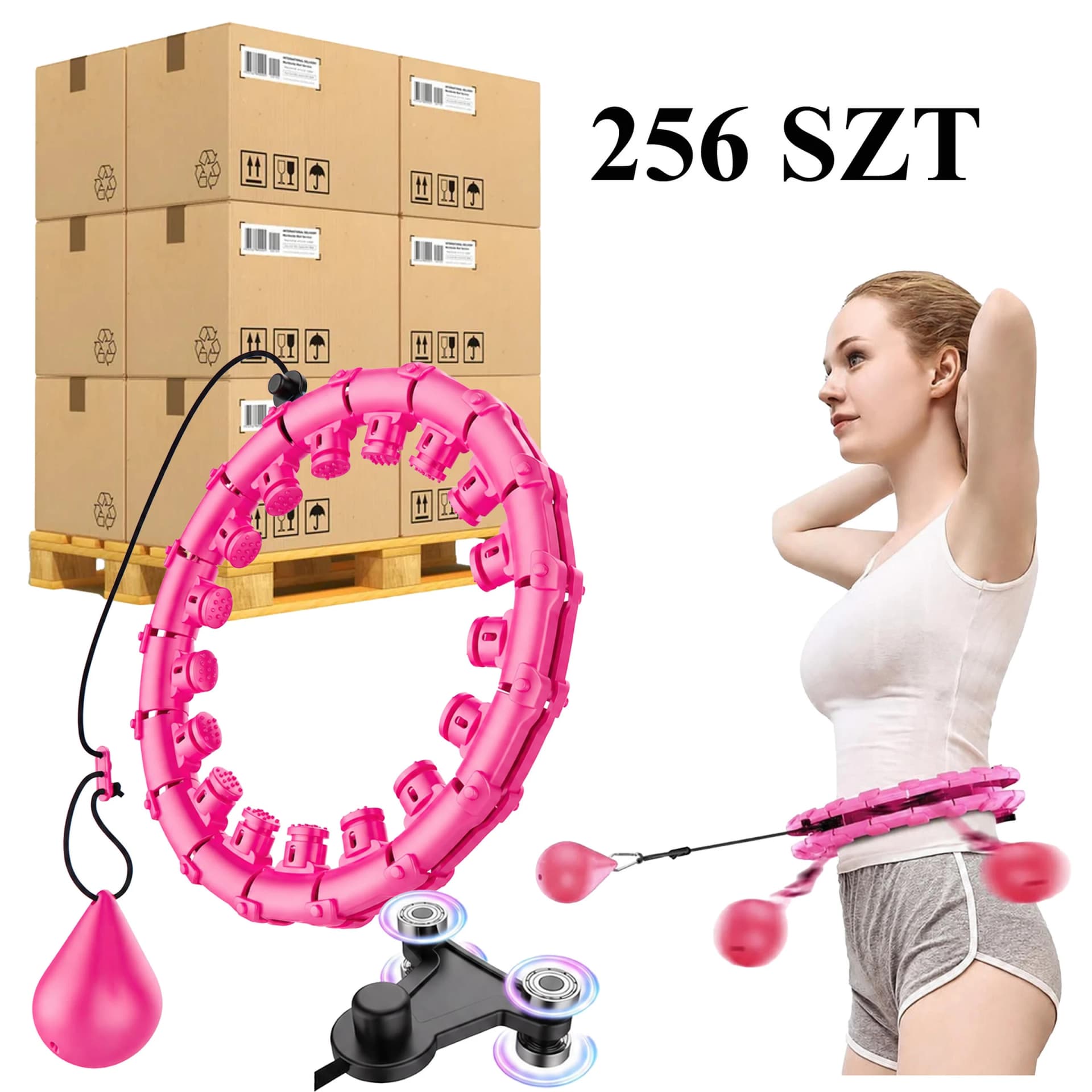 Paleta 256 sztuk hula hop z obciążeniem w kartonach zbiorczych, grafika poglądowa lotu