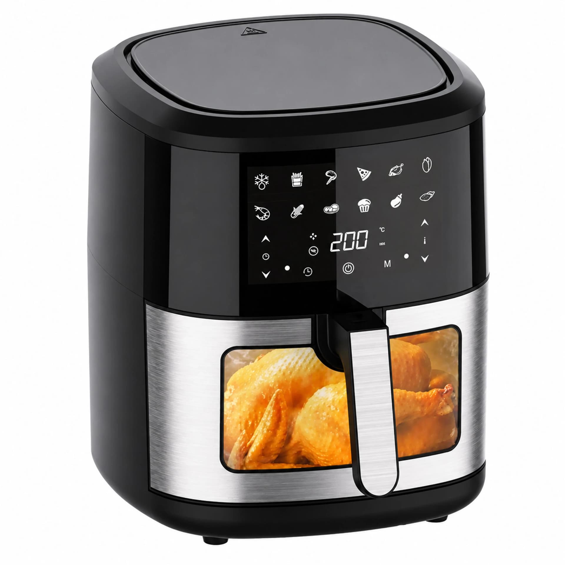 Frytkownica Air Fryer 6L pod kątem, widoczny panel dotykowy i okno w szufladzie