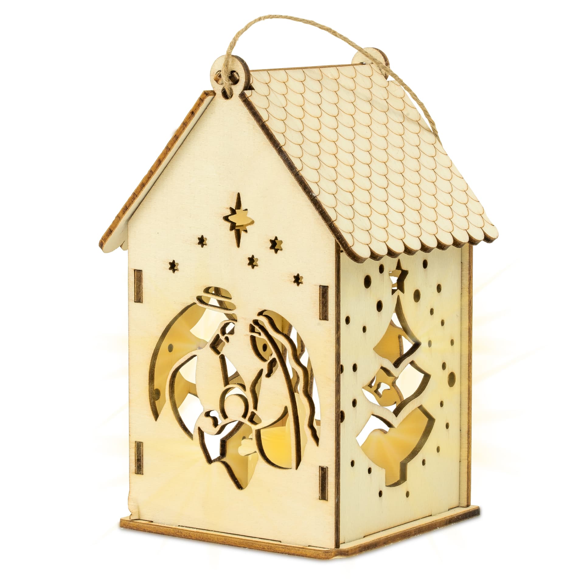 Świąteczny Domek drewniany, lampion LED