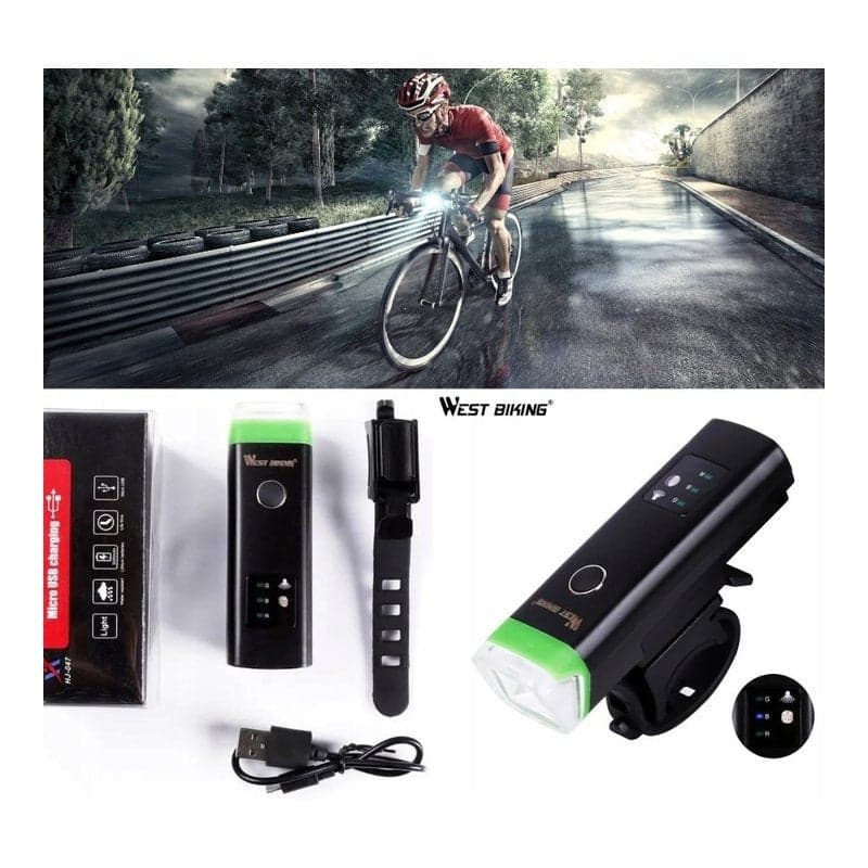 Lampka rowerowa 350 lm USB - przednia lampa z czujnikiem zmierzchu - zestaw z pilotem