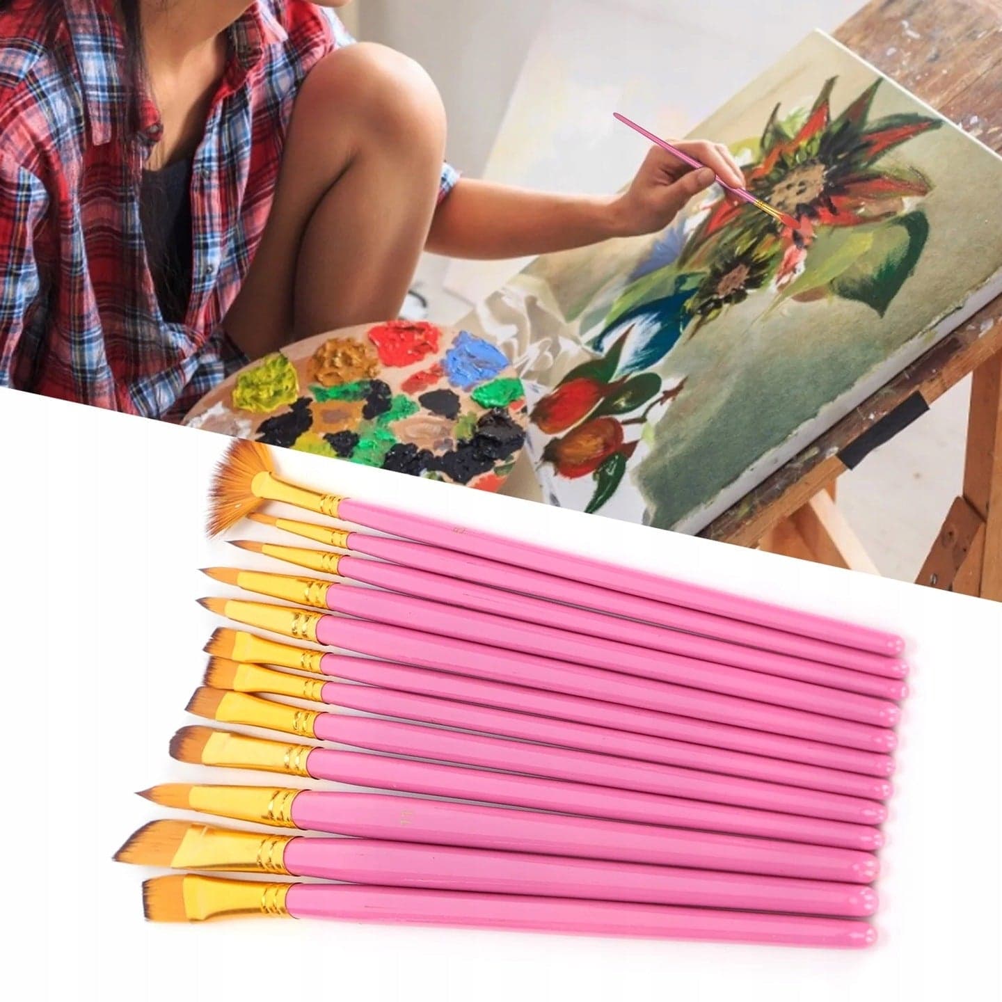 Pędzle malarskie zestaw 12 szt – zestaw DIY z farbami