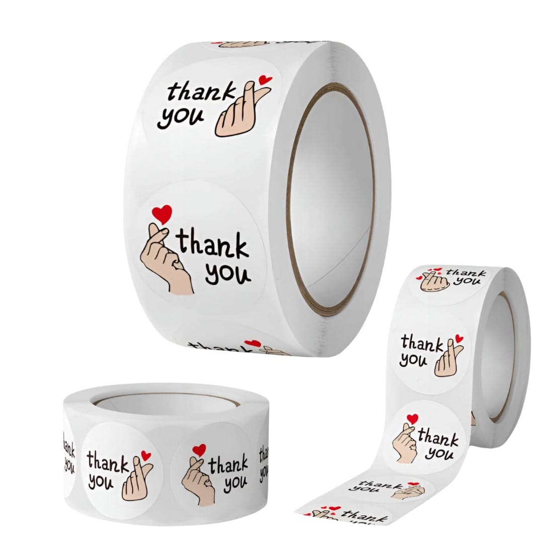Naklejki na prezenty, upominki, pudełka - NALEPKI ŚWIĄTECZNE - "THANK YOU" - DŁONIE I SERCA