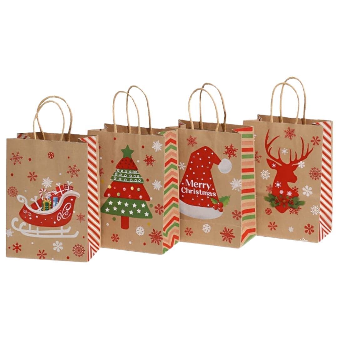 Papierowa torba świąteczna na prezenty - 210x150x80mm - 4 wzory - ZESTAW #2 - MAŁY ROZMIAR