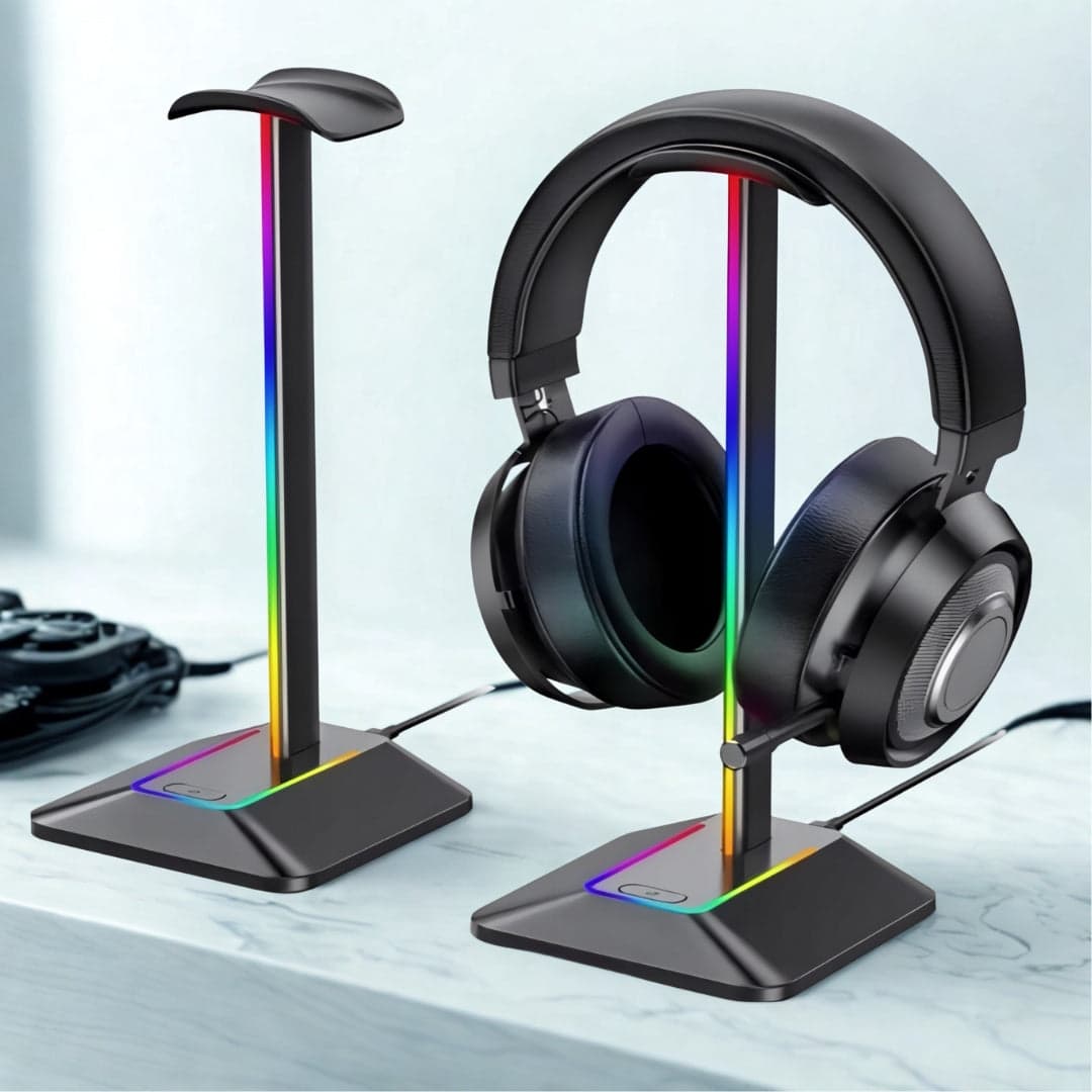 Gamingowy stojak uchwyt na słuchawki z podświetleniem RGB na biurko