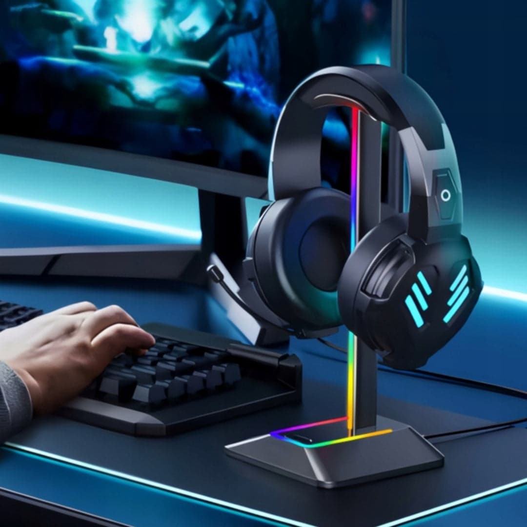 Gamingowy stojak uchwyt na słuchawki z podświetleniem RGB na biurko