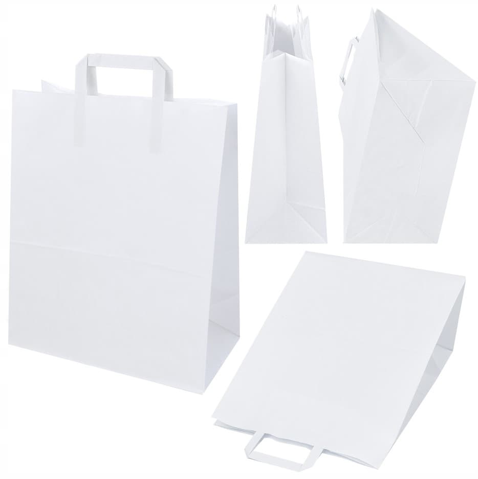 Torba papierowa 320x160x390mm z uchwytem płaskim biała