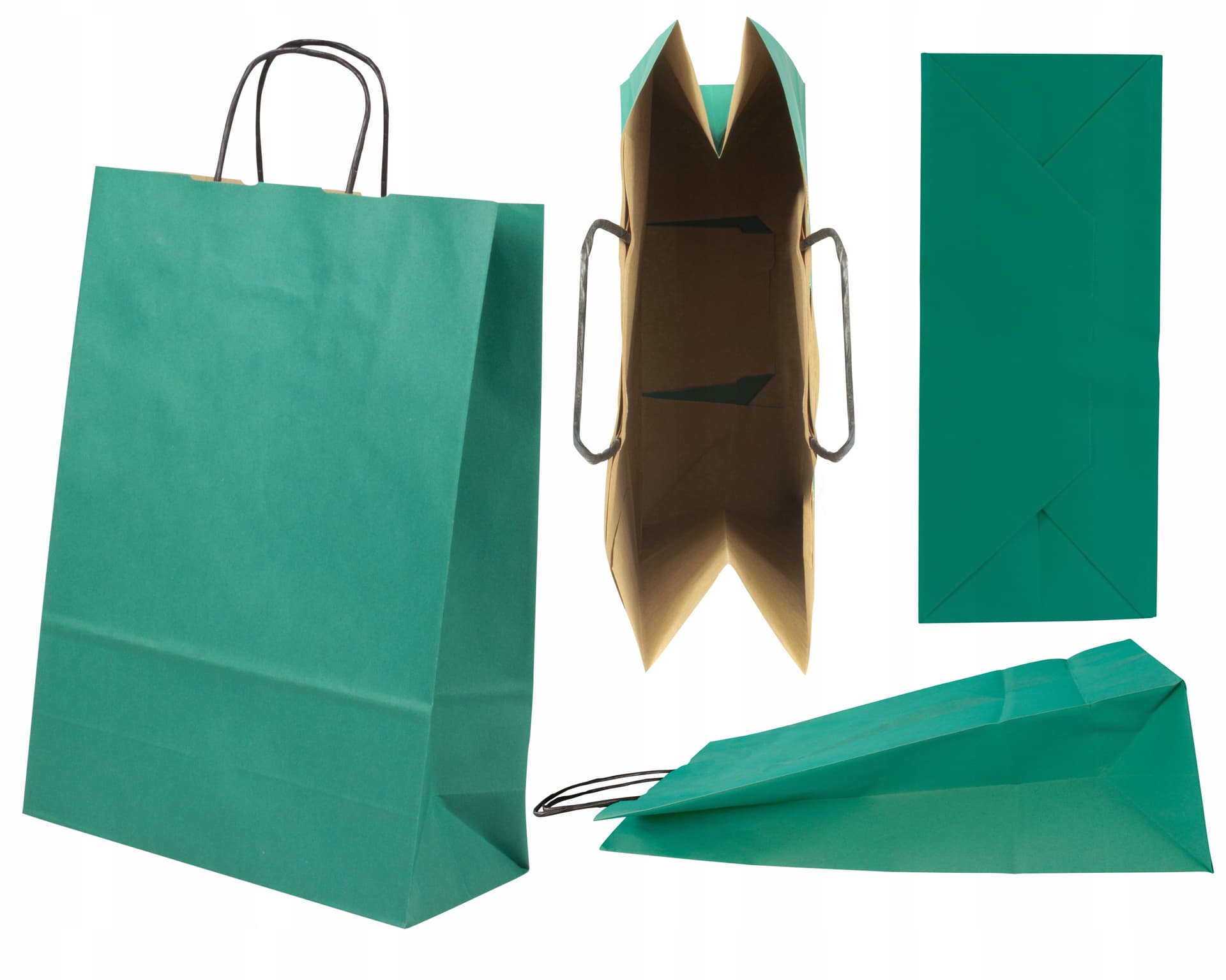 Torba papierowa 240x100x320mm z uchwytem skręcanym ciemnozielona