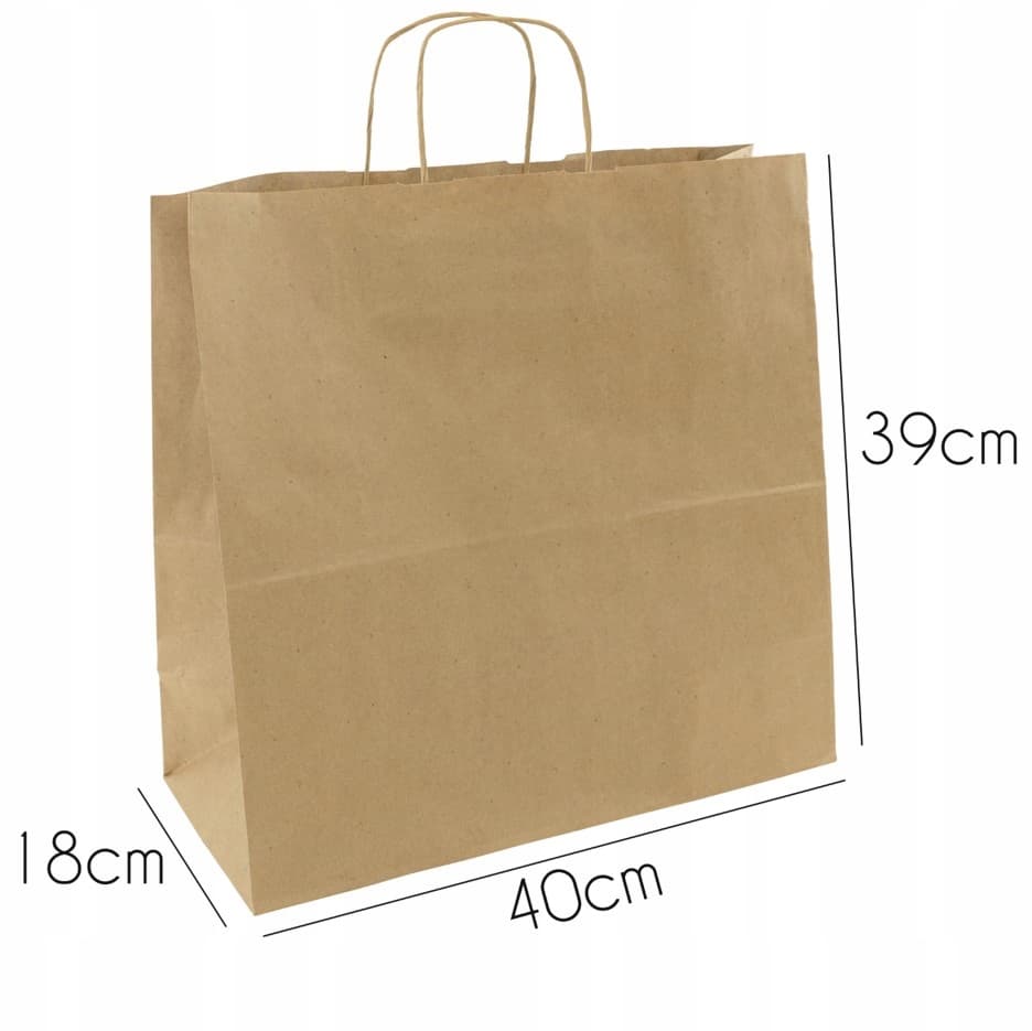Torba papierowa 400x180x390mm z uchwytem skręcanym BRĄZOWA