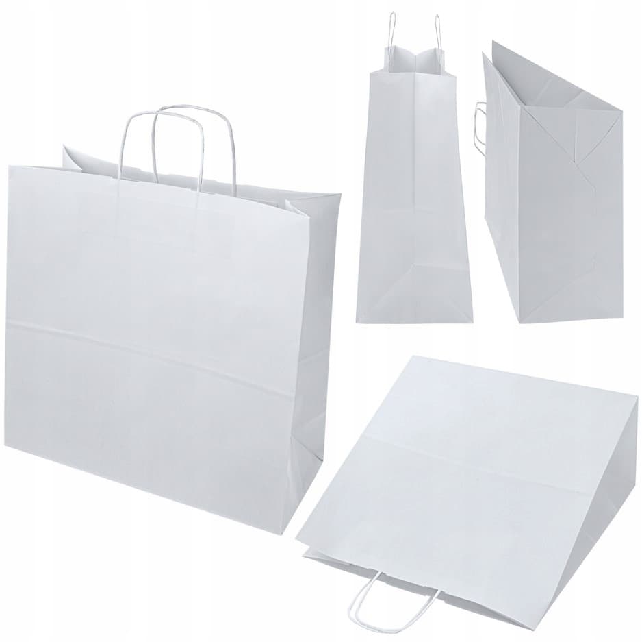 Torba papierowa 400x180x390mm z uchwytem skręcanym BIAŁA