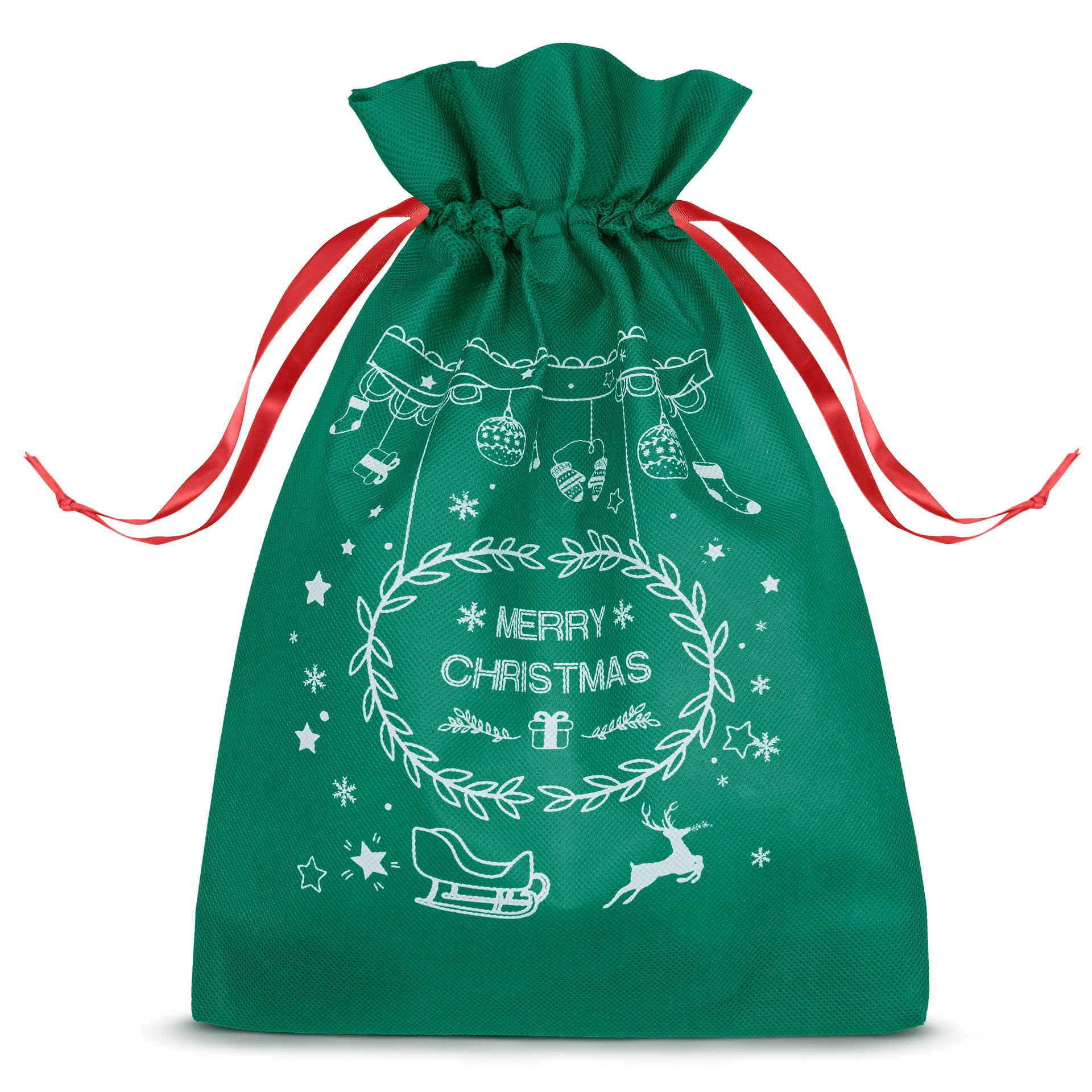 Świąteczny woreczek na prezenty "Merry Christmas" zielony