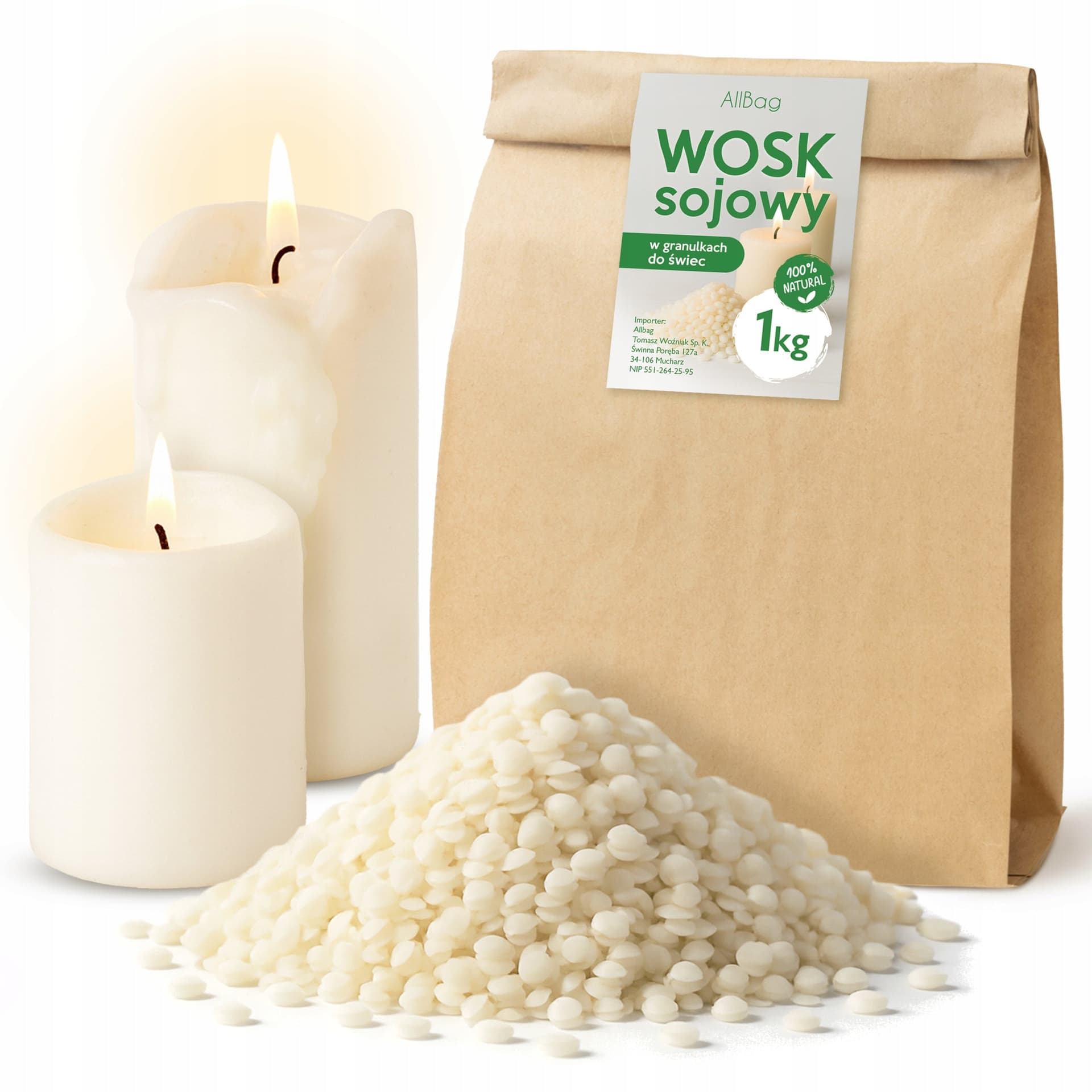 Wosk sojowy granulki z woskiem pszczelim 1kg