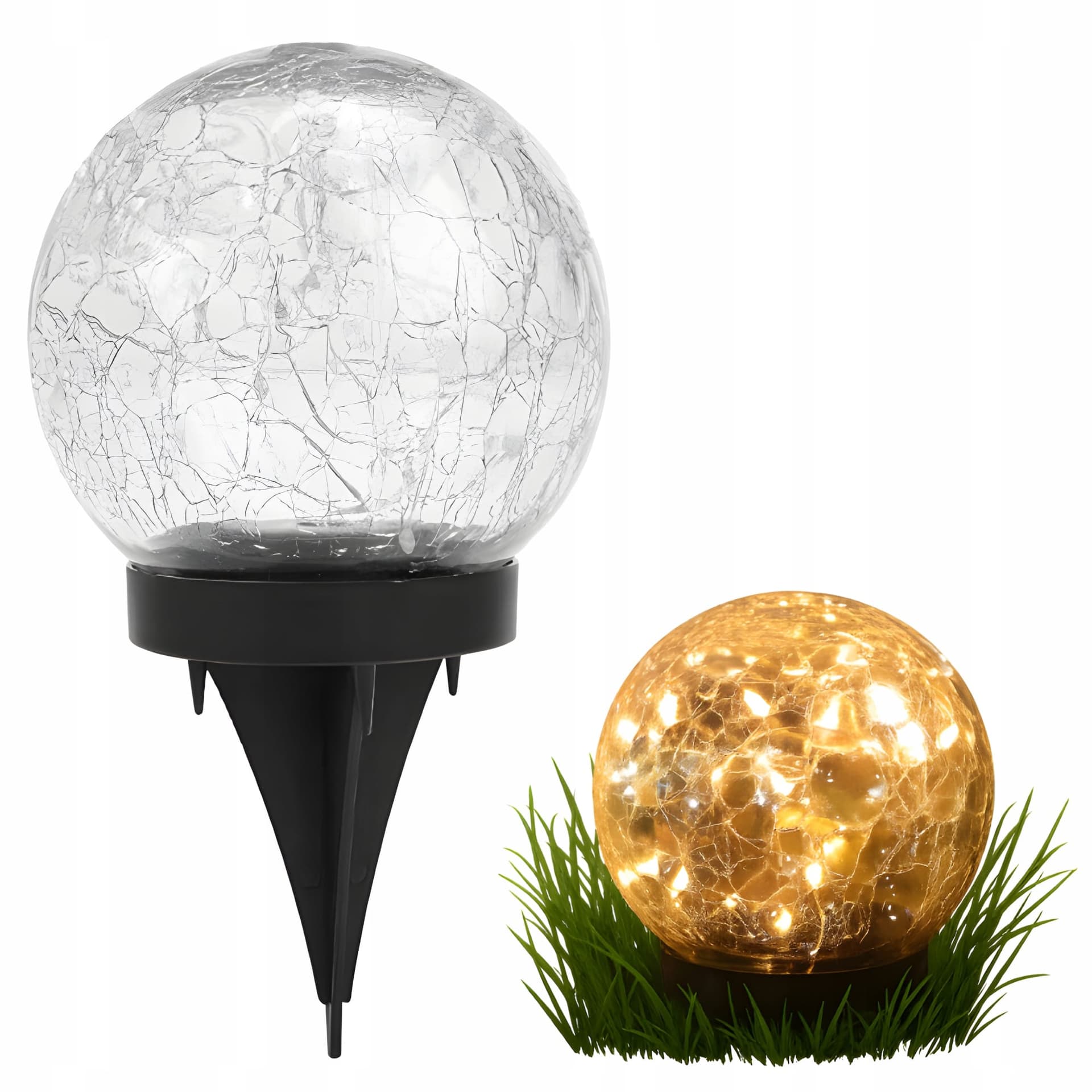 Solarna lampa ogrodowa kula szklana crackle, wodoodporna