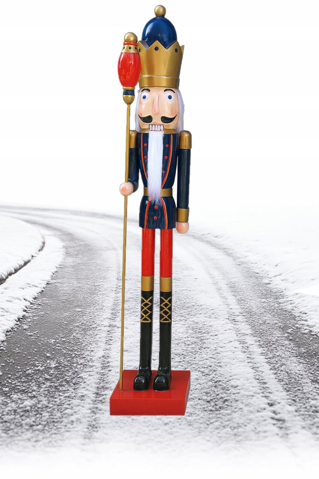 Dziadek do orzechów 224 cm z czerwonym berłem - figurka świąteczna z włókna szklanego