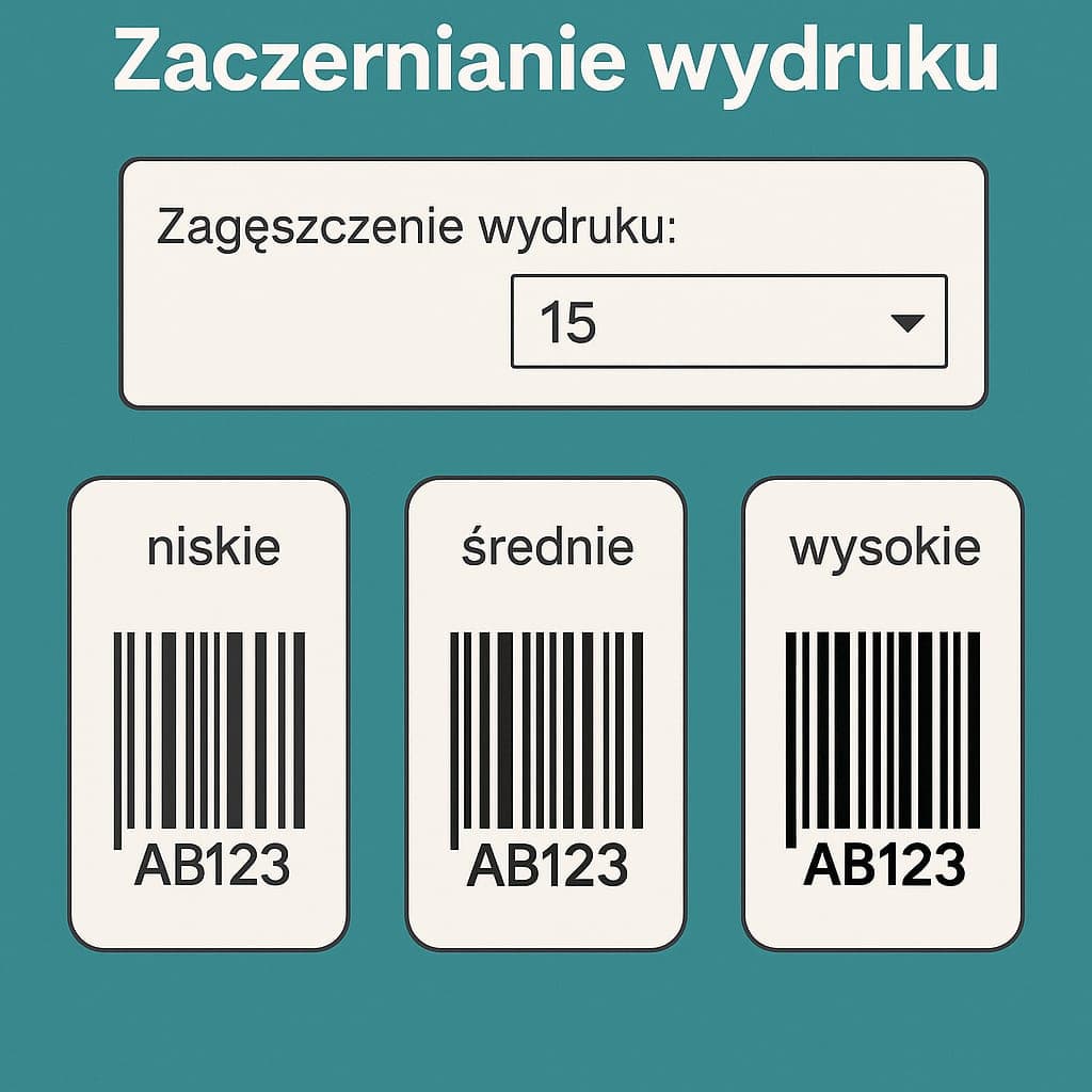 Jak ustawić zaczernianie wydruku na etykietach termicznych 100x150 mm?