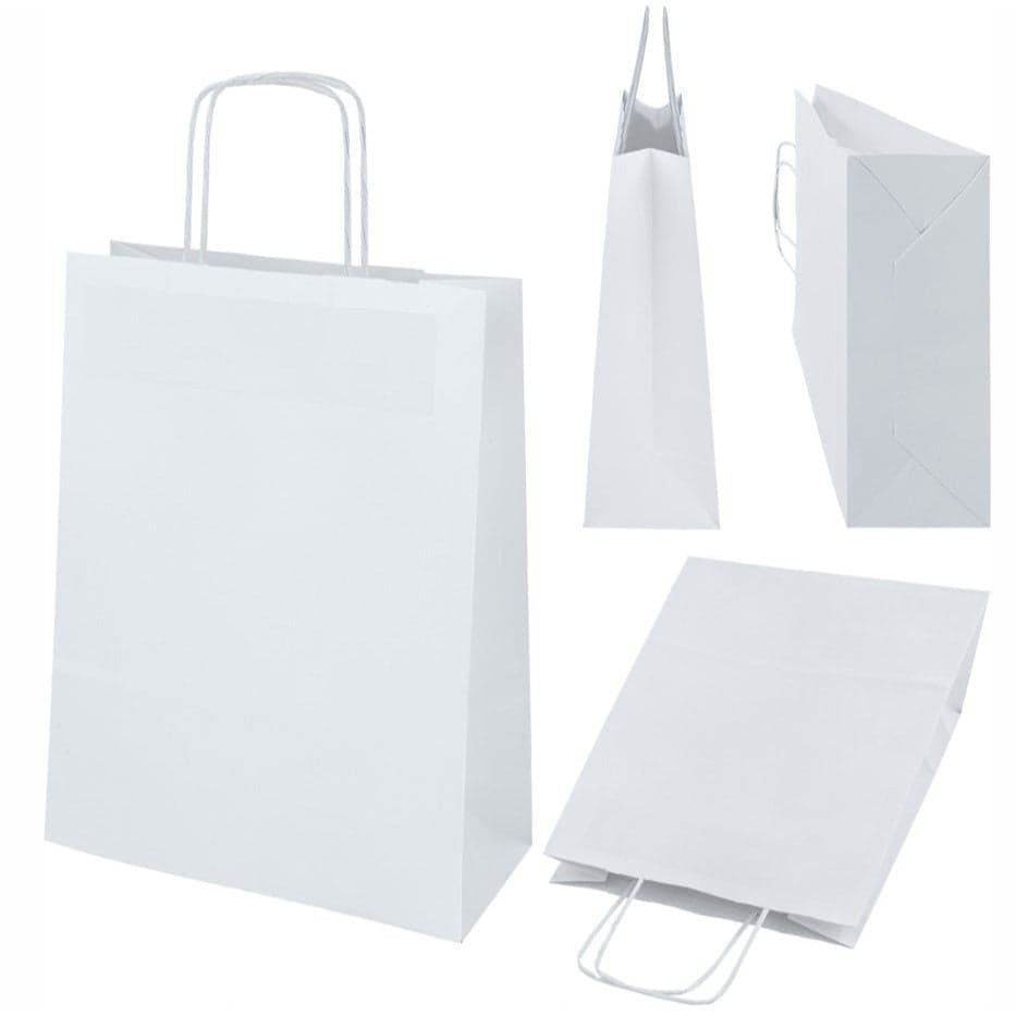 25szt. Torby papierowe brązowe - białe - różowe - 24x10x32 cm A4 - torebki na zakupy, prezenty, gastronomię – uchwyt skręcany kraft