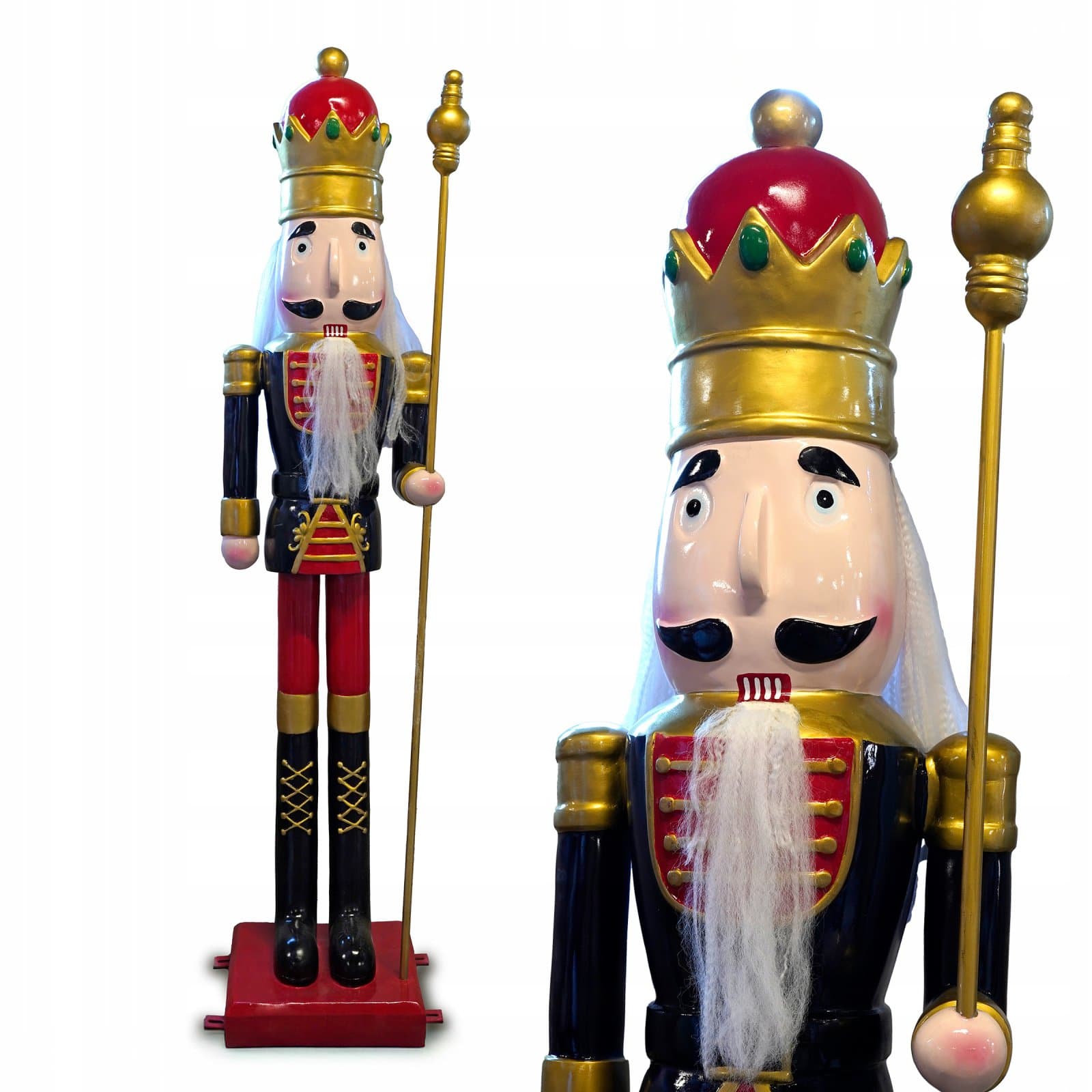 Dziadek do orzechów 224 cm ze złotym berłem - figurka świąteczna z włókna szklanego