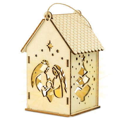 Świąteczny Domek drewniany, lampion LED