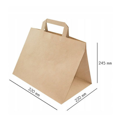 Torba papierowa cateringowa brązowa 32x22x24 cm z uchwytem płaskim mocna - 250szt