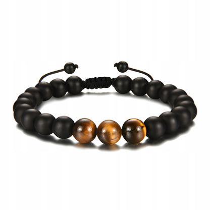 Męska bransoletka na sznurku - CZARNA BIŻUTERIA Z NATURALNYCH KAMIENI