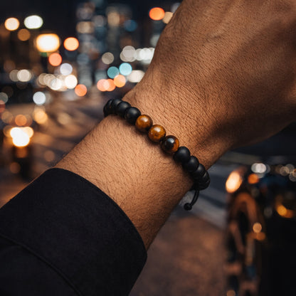 Męska bransoletka na sznurku - CZARNA BIŻUTERIA Z NATURALNYCH KAMIENI