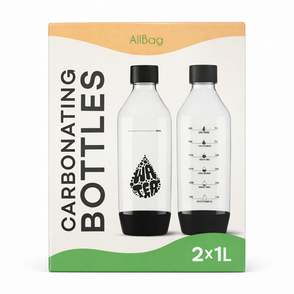 Butelki do saturatora 1L - ZESTAW 2x BUTELKA NA WODĘ GAZOWANĄ, MOTYWACYJNA CZARNA Z MIARKĄ