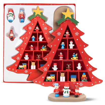 Drewniana figurka na biurko "Świąteczna Choinka - czerwona - DUŻA OZDOBA ŚWIĄTECZNA Z DREWNA